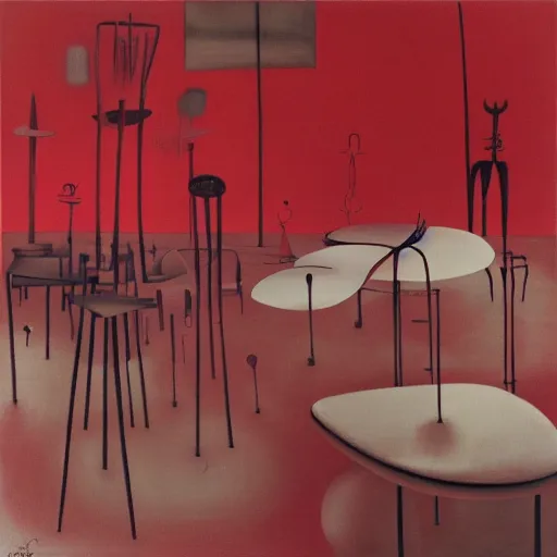 Image similar to red kitchen, by yves tanguy