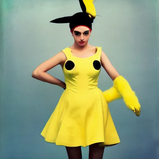 Prompt: elegant woman dressed up as pikachu, art photo by Annie Liebovitz and Frantisek Drtikol, digital photo, clean, sharp, smooth, glossy photo