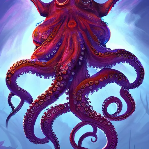 Image similar to octopus barbarian, digital artstation painting 8k intricate dramatic light