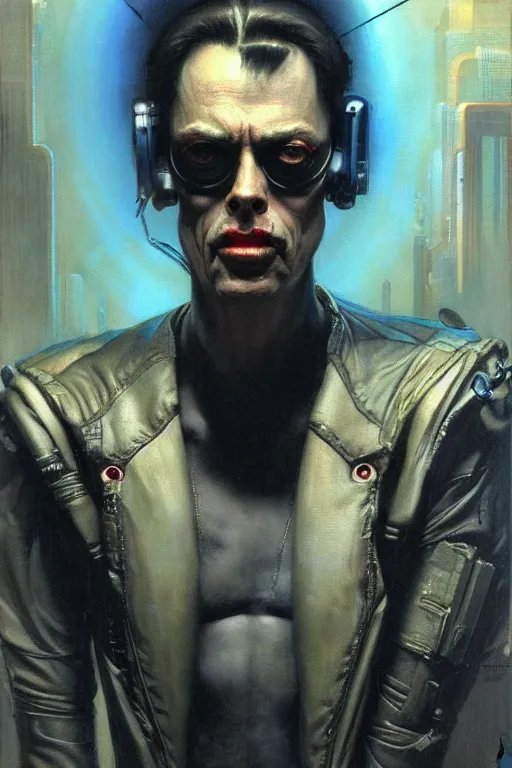 Image similar to cyberpunk steve buscemi, character design, painting by gaston bussiere, katsuya terada, frank frazetta, tom of finland, trending on artstation