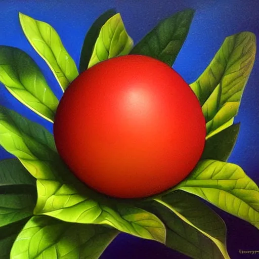 Image similar to artwork of a mangosteen in the style of vladimir kush