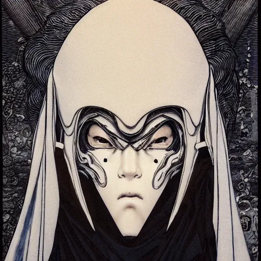 Image similar to prompt : black and white portrait soft light painted by takato yamamoto, black knight armor, inspired by ghost in shell anime, smooth face feature, intricate oil painting, high detail, sharp high detail, manga and anime 1 9 8 0