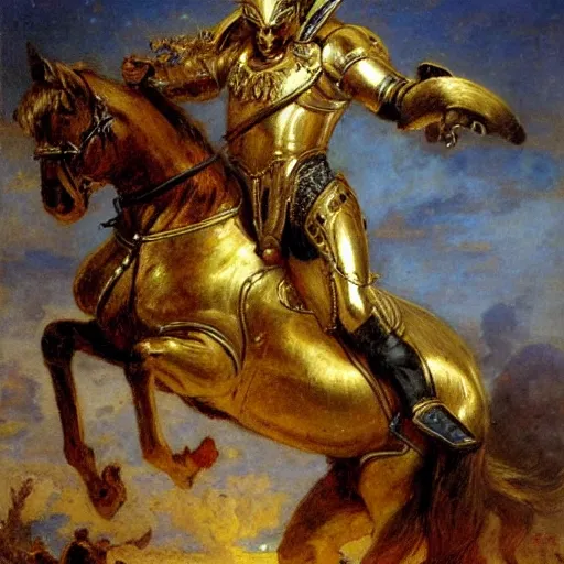 Prompt: macron in a shiny golden armor by gaston bussiere, highly detailed