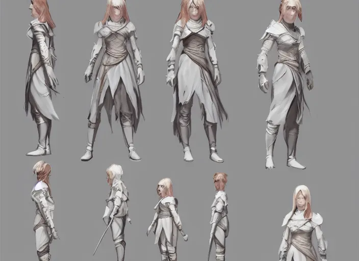 Image similar to character sheet for a ginger woman, mage, light white clothes, for dragon age by greg rutkowski, by studio ghibli, digital art, trending on artstation, hd, 8 k, highly detailed, good lighting, beautiful, masterpiece