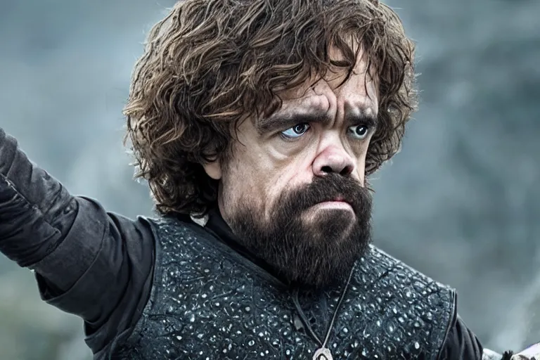 Image similar to peter dinklage shooting lighting as a wizard, movie still, from the new witcher movie, 8 k, realistic