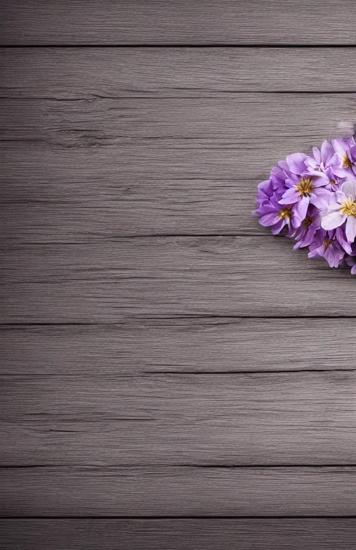 Prompt: light and clean soft cozy background image with soft, light - purple flowers on pale gray rustic boards, background, cottagecore, photorealistic, backdrop for obituary text