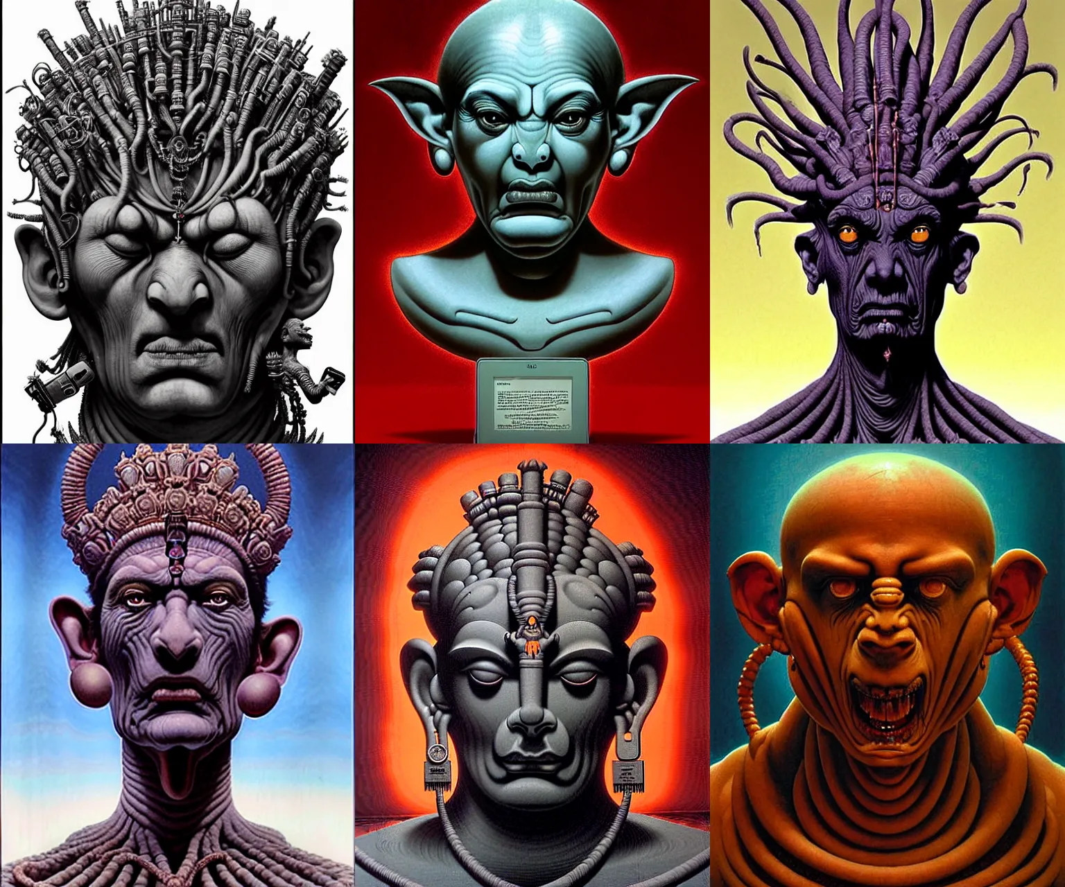 Prompt: a cinematic crying masterpiece bust portrait of a colossal gothic Hindu demon god of grief, sorrow and despair, crown of cellphones screens and usb-cords, head and upper body only, by Wayne Barlowe, by Tim Hildebrandt, by Bruce Pennington, by Zdzisław Beksiński, by Paul Lehr, by Antonio Canova, by Caravaggio, by by Jacques-Louis David, by oil on canvas, masterpiece, trending on artstation, featured on pixiv, cinematic composition, astrophotography, dramatic pose, beautiful lighting, sharp, details, details, details, hyper-detailed, no frames, HD, HDR, 4K, 8K