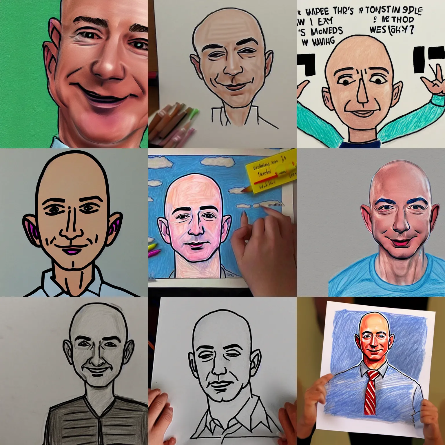 Prompt: child's drawing of jeff bezos