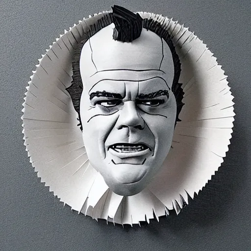 Image similar to a cut paper sculpture of jack nicholson in one flew over the cuckoo's nest