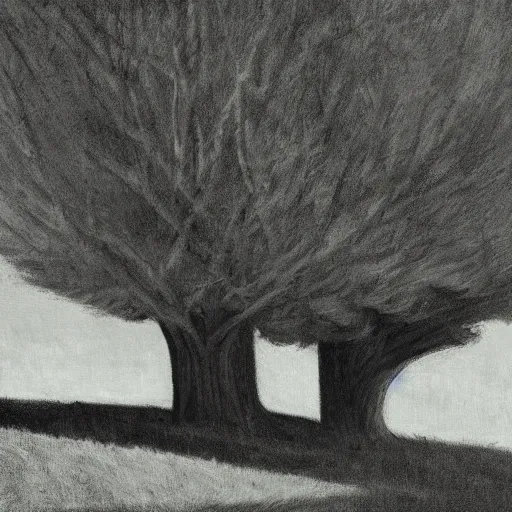 Prompt: shadow monster hiding behind a tree, in the style of a Edward Hopper painting, eerie,