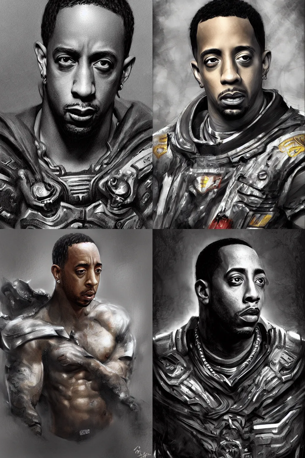 Prompt: A hyperdetailed digital painting of Ludacris as a primarch, in the style of Guy Denning and Ruan Jia. Trending on ArtStation and DeviantArt. Digital art.