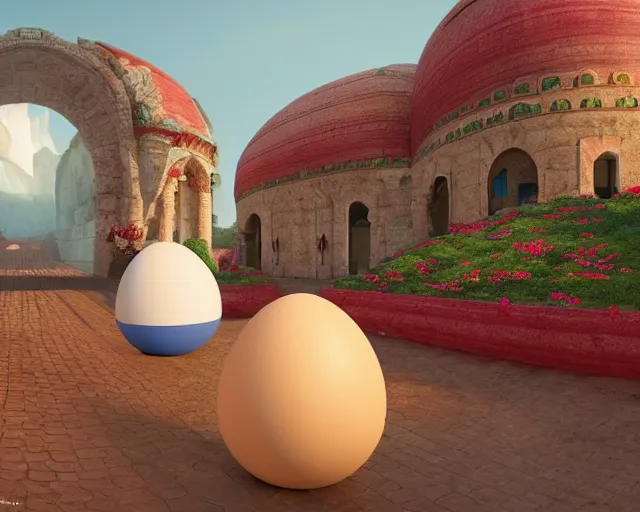 Prompt: םכ a very beautiful scene. processing block environment. a sweet fat old woman peeking from a huge, colorful and beautiful egg. hyper realistic. 4 k. wide angle. in the baroque style. wild. symmetrical face, red mouth, blue eyes. deep focus, lovely scene. processing block environment. concept art. unreal engine.