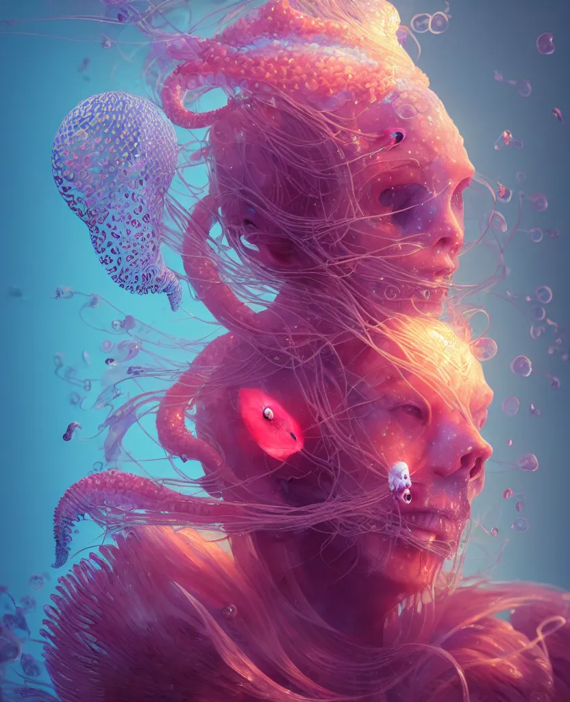 Image similar to goddess close-up portrait ribcagel. jellyfish phoenix head, nautilus, orchid, skull, betta fish, bioluminiscent creatures, intricate artwork by Tooth Wu and wlop and beeple. octane render, trending on artstation, greg rutkowski very coherent symmetrical artwork. cinematic, hyper realism, high detail, octane render, 8k