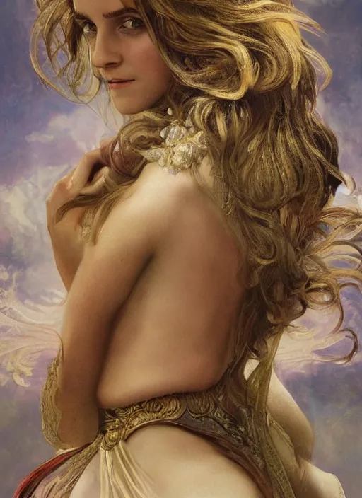 Prompt: Emma Watson photo photorealistic photograph as God of Beautifully, full body shot, cute, fantasy, intricate, elegant, highly detailed, digital painting, 4k, HDR, concept art, smooth, sharp focus, illustration, art by alphonse mucha,artgerm, H R Giger