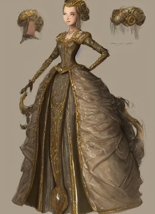 Prompt: detailed full body concept art of a princess in fine clothing, ultra detailed, painterly, micro detail