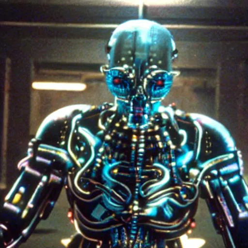 Image similar to cybernetic cyber Ah Puch, movie still