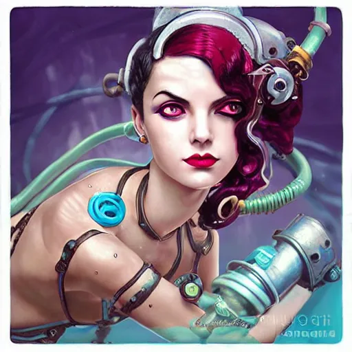 Image similar to lofi underwater bioshock steampunk portrait of Jinx from league of legends, Pixar style, by Tristan Eaton Stanley Artgerm and Tom Bagshaw.