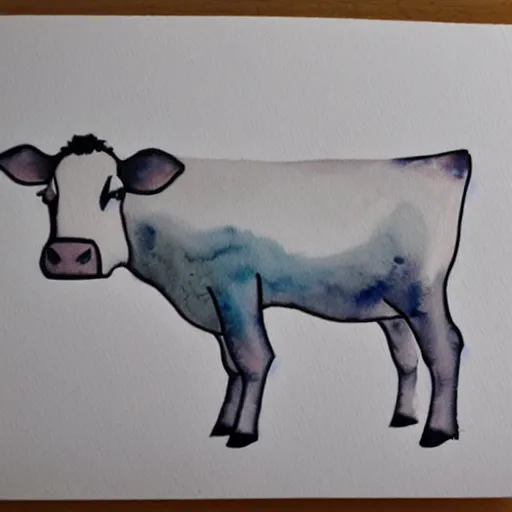 Image similar to cow, minimalistic, anime style, watercolor