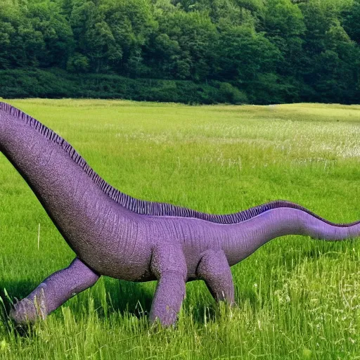 Image similar to a diplodocus lazily walking through a meadow enjoying the summer sun