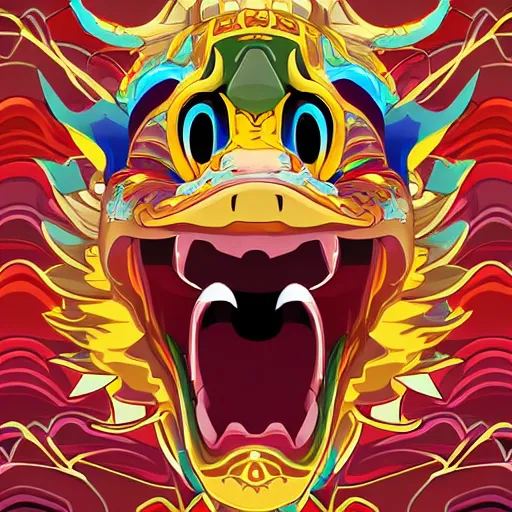 Image similar to playful, happy, cheeky asian dragon's head close up looking left, vector art, artstation, award winning, 4 k