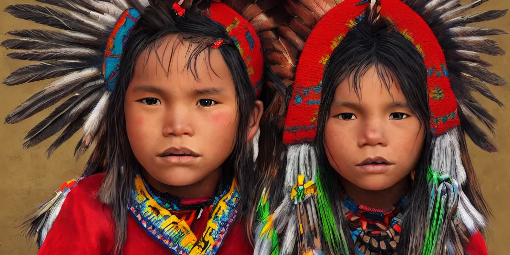 Prompt: beautiful indigenous peruvian inca kid artwork by Jason Zhuang, artstation, high quality, ultra detailed, 4k