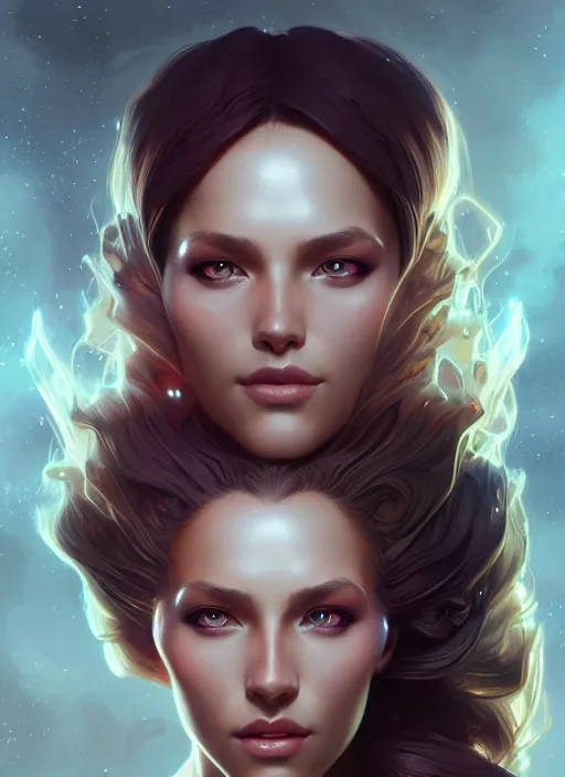 Image similar to futuristic woman portrait, sci-fi, amber eyes, face, long hair, fantasy, intricate, elegant, highly detailed, digital painting, artstation, concept art, smooth, sharp focus, illustration, art by artgerm and greg rutkowski and alphonse mucha