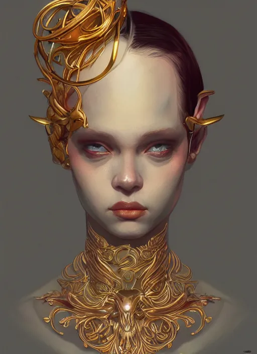 Image similar to gold portrait :: by Martine Johanna and Simon Stålenhag and Chie Yoshii and wlop and Guillermo del toro :: ornate, dynamic, particulate, rich colors, elegant, centered, artstation, smooth, sharp focus, octane render, 3d