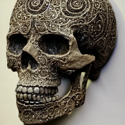 Prompt: intricate skull sculpture made of skulls