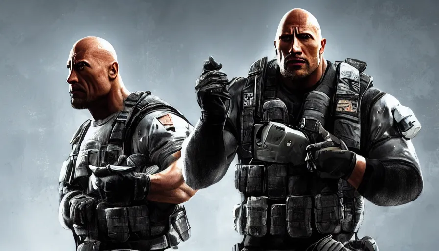 Prompt: Dwayne Johnson in Rainbow Six, hyperdetailed, artstation, cgsociety, 8k