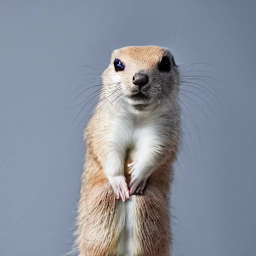 Image similar to singular animal that is white Prairie dog cross white rabbit cross white ferret, studio photography