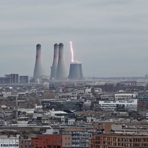 Image similar to nuclear weapon detonatiom on a city skyline see from afar