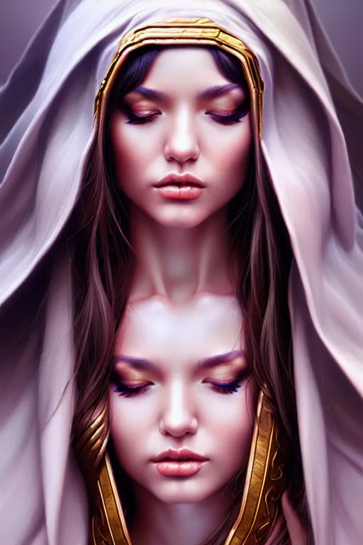 Image similar to Photorealistic hyperrealism priestess by Artgerm and WLOP