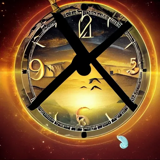 Prompt: the clock stop when you reach the end of time, surreal, transcendent plan of existence