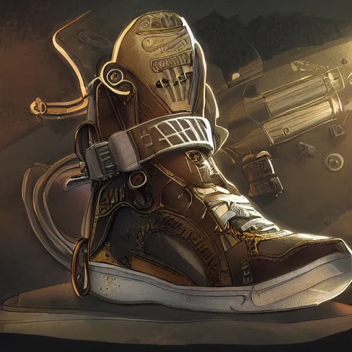 Image similar to hip - hop sneaker concept art, steampunk, sharp focus, illustration, concept art by tooth wu