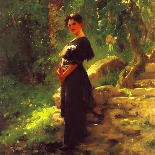 Image similar to a portrait of a character in a scenic environment by nikolay makovsky