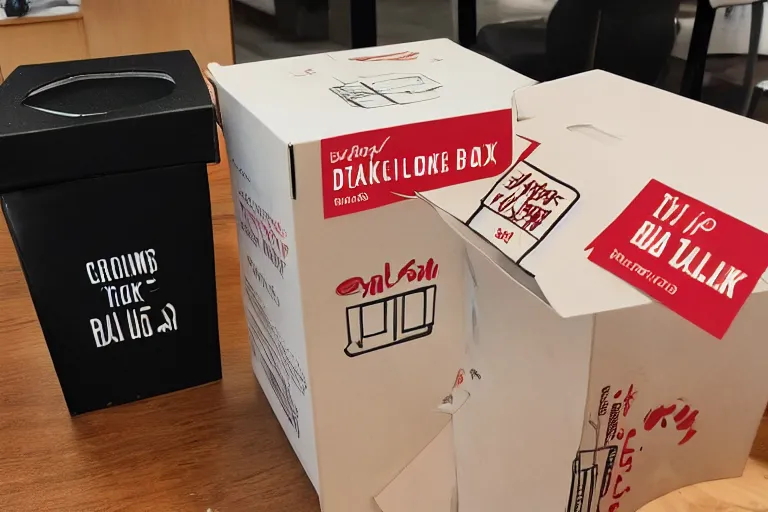 Image similar to a talking takeout box, arguing with a customer