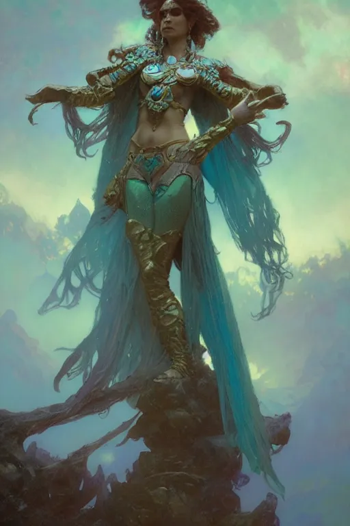 Prompt: pearlescent turquoise moon sorcerer, character design, painting by gaston bussiere, craig mullins, greg rutkowski, alphonse mucha, trending on artstation