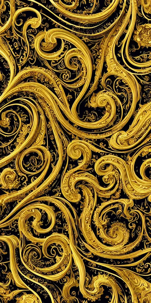 Image similar to the source of future growth dramatic, elaborate emotive Golden Baroque and Rococo styles to emphasise beauty as a transcendental, seamless pattern, symmetrical, large motifs, sistine chapel ceiling, 8k image, supersharp, spirals and swirls, Gold blue black and white, 3D, no blur, sharp focus, photorealistic, insanely detailed and intricate, cinematic lighting, Octane render, epic scene, 8K