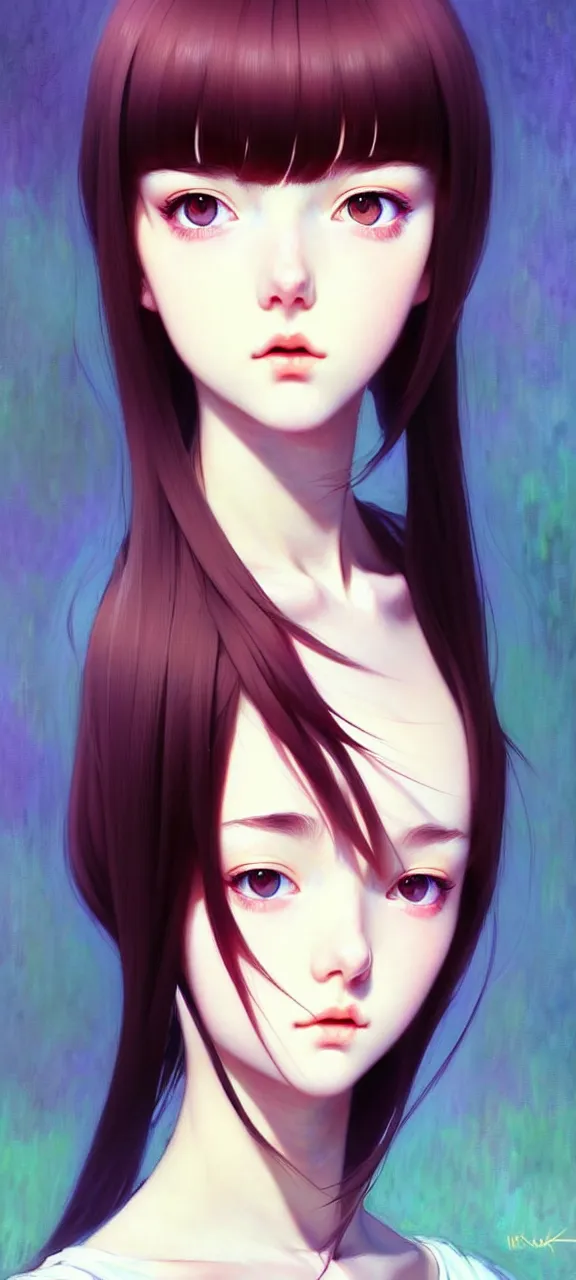 Image similar to a beautiful youth teenage depressed ocd psychotic popular girl in school struggling with morbid thoughts realized, angry eyes, soft skin, magnificent art by ilya kuvshinov, claude monet, range murata, artgerm, norman rockwell, highly detailed intricately sharp focus, bedroom eyes trending on pinterest, tiktok 4 k uhd image