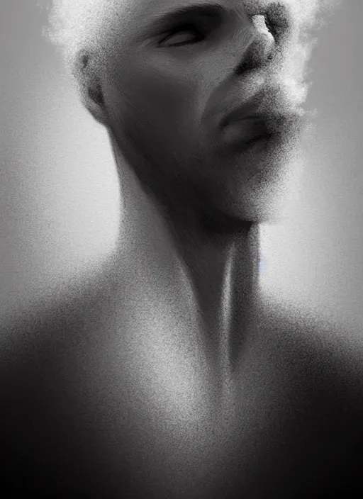 Image similar to portrait of finnish man made partly out of smoke, vanishhing slowly as an smoke to the air, realistic smoke, different smoke colors elegant, highly detailed, digital illustration, trending in artstation, trending in pinterest, glamor pose, concept art, smooth, sharp focus, art by artgerm and greg rutkowski