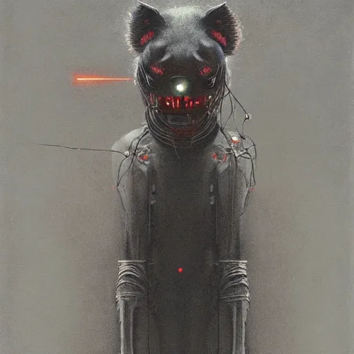 Image similar to cyberpunk robot hyena beksinski style