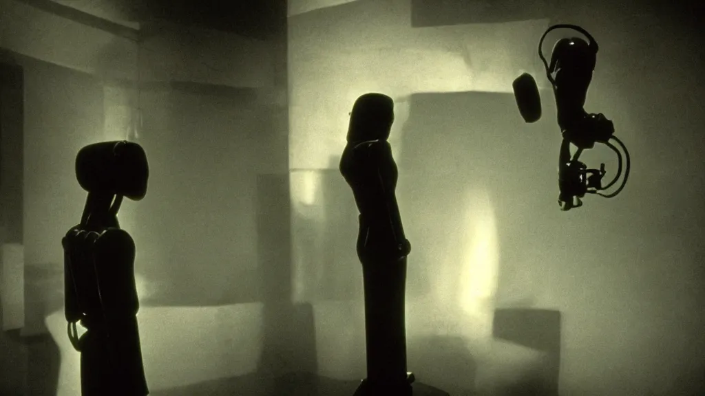 Image similar to movie scene of the girl and the robot, movie still, cinematic composition, cinematic light, by David Lynch