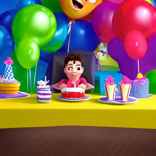 Prompt: the absolute despair of a birthday party, digital cgi, pixar