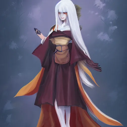 Image similar to Fox kitsune humanoid wearing a cloak is shopping for groceries, pixiv, artstation