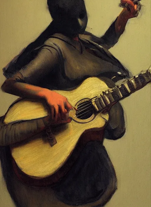 Image similar to medium shot, cinematic, cute 3 d concept art spider playing the guitar, soft lighting, by john ward, by arthur walker, by vermeer, by monet, oil on canvas, royal academy, masterpiece, trending on artstation, cinematic composition, dramatic pose, beautiful lighting, sharp, details, hyper - detailed, hd