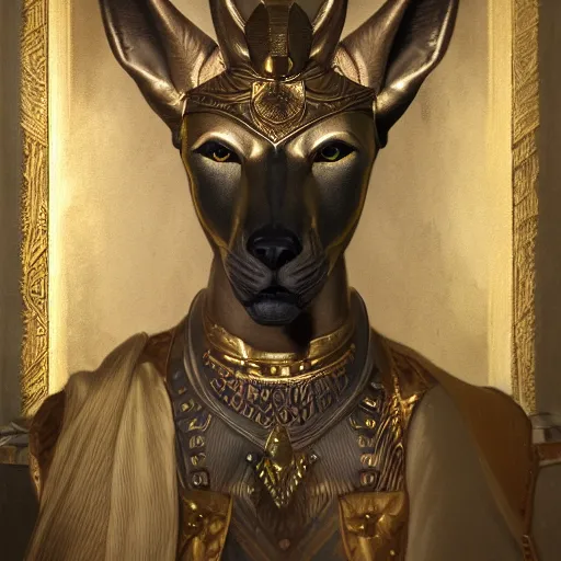 Image similar to portrait of anubis, intricate artwork, concept art, octane render, deviantart, cinematic, key art, hyperrealism, iridescent accents, portrait photograph, nikon 3 5 mm, photograph by greg rutkowski