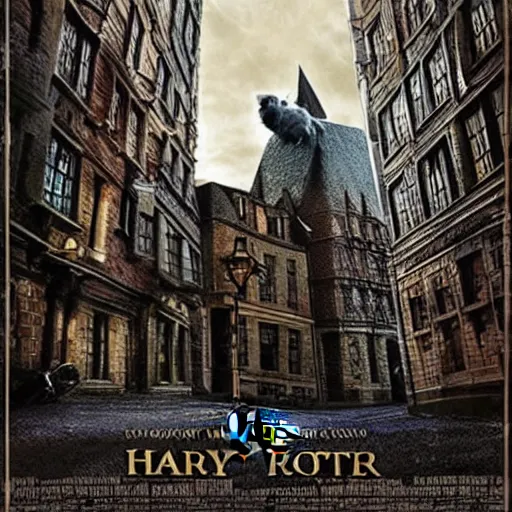 Image similar to rat as harry potter movie poster on a building