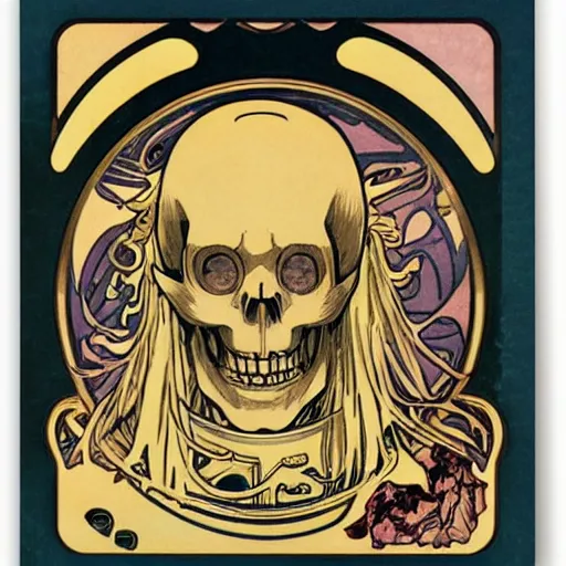 Image similar to anime manga astronaut skull portrait by Alphonse Mucha art nouveau