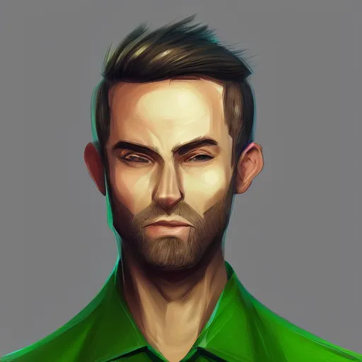 Prompt: a digital painting of a man in a green shirt, concept art by mor than, deviantart contest winner, digital art, official art, concept art, 2 d