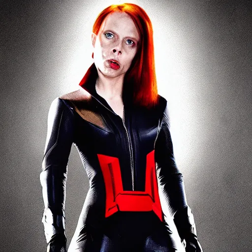 Image similar to Steve buscemi as marvel black widow, promo poster, movie poster, cool pose